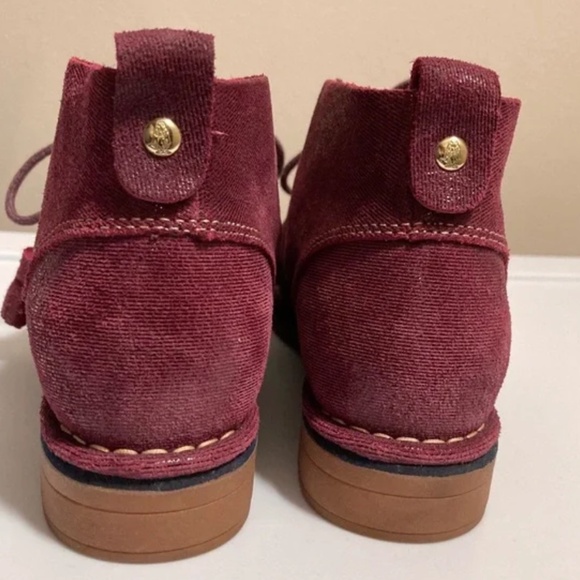 Hush Puppies Cyra Catelyn Shimmer Burgundy Suede Preppy Chukka Oxford Ankle Boot - Picture 5 of 5